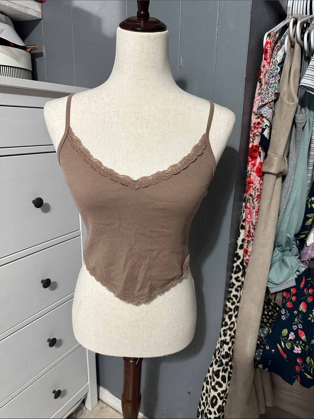 Hollister Brown Ribbed Tank with Slim Straps